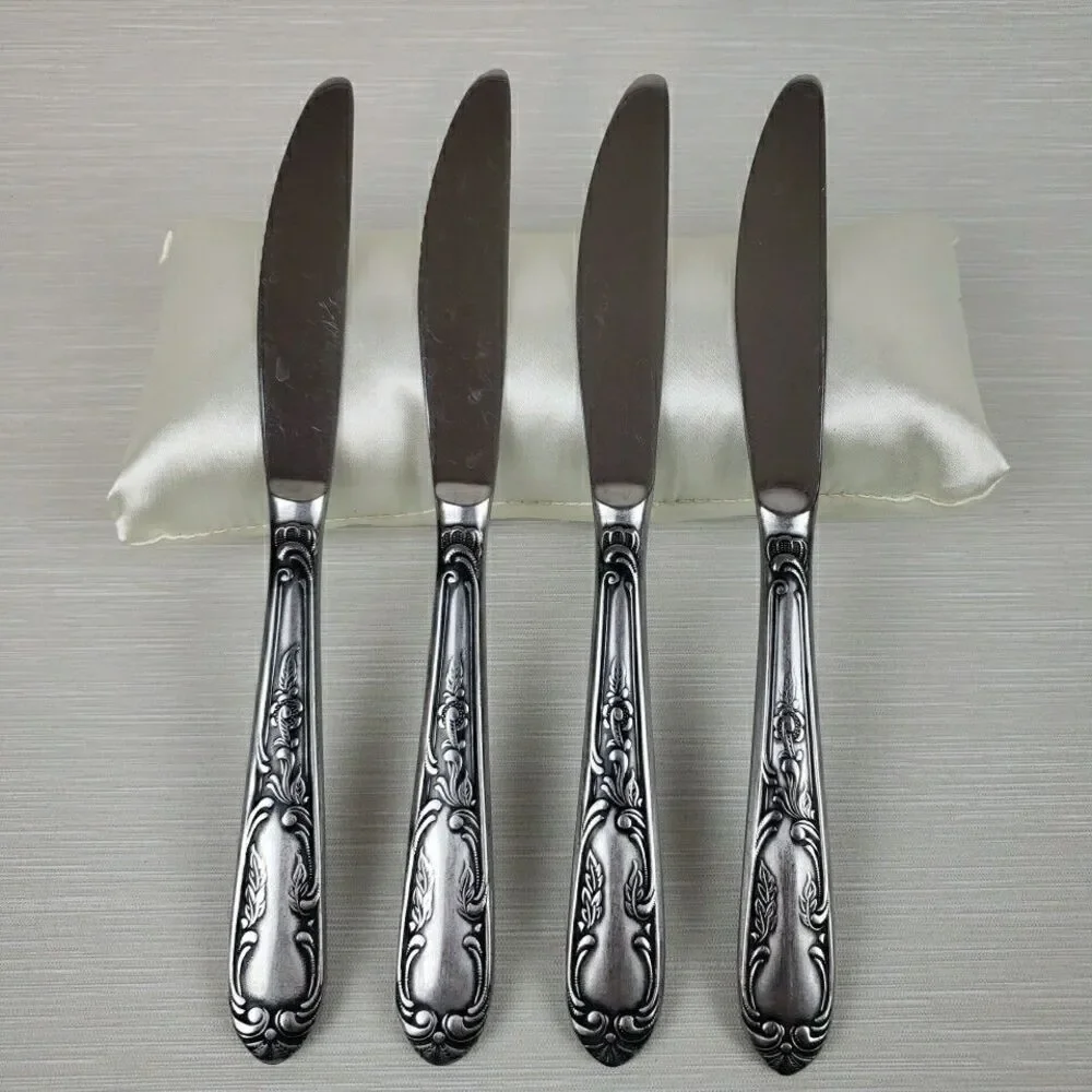 Amefa Dinner Knives Stainless Holland AFS1 4 Pcs Scroll Leaf Flatware Silverware